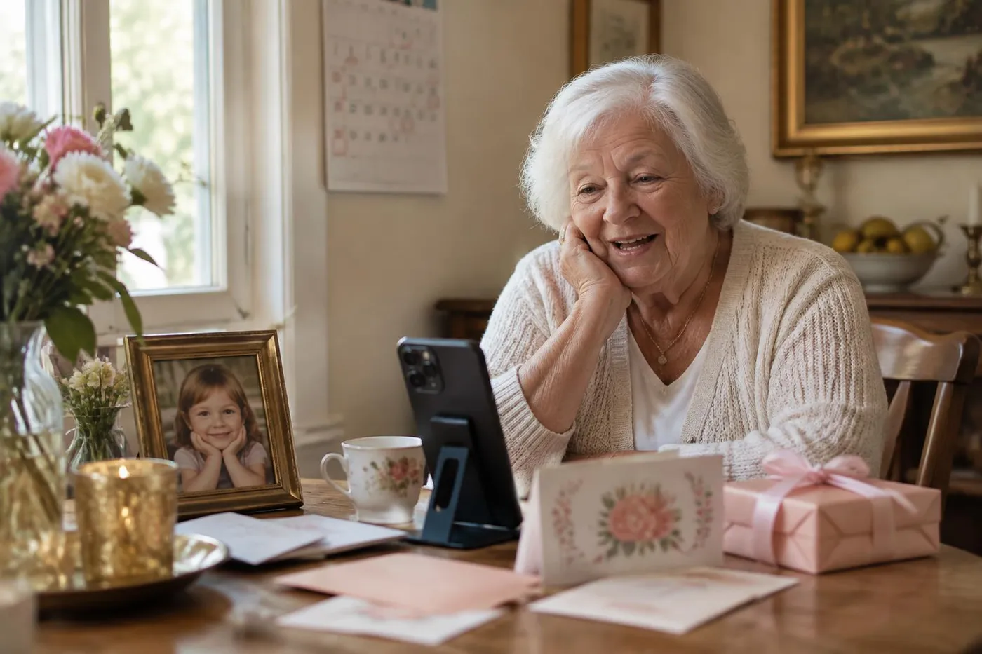 A grandparent recording future birthday messages for a grandchild.